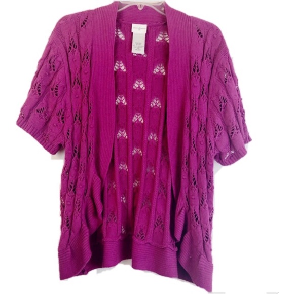 Jaclyn Smith Magenta Ruffle Cardigan - Picture 1 of 5
